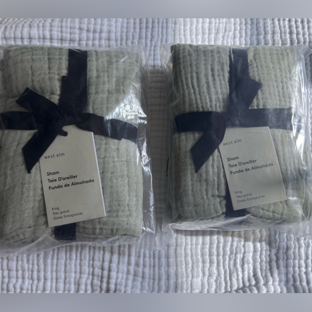 West Elm Sage Green Quilted Sham Pair